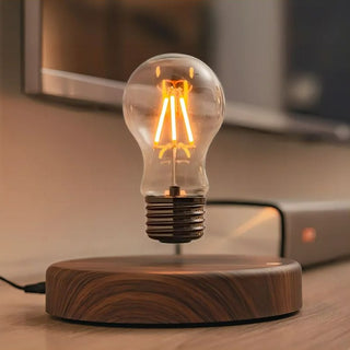 Lampe à poser bois et ampoule LED flottante magnétique