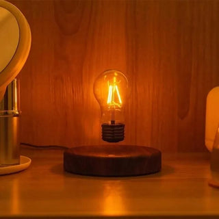 Lampe à poser bois et ampoule LED flottante magnétique