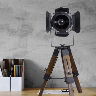 Lampe à poser bois et métal noir style projecteur vintage