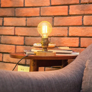 Lampe à poser bois et métal au style rustique vintage