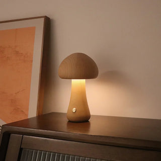 Lampe à poser bois en forme de champignon à LED