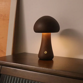 Lampe à poser bois en forme de champignon à LED