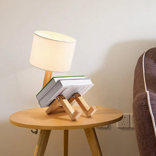 Lampe à poser bois en forme de robot