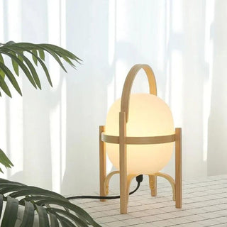 Lampe à poser bois LED en verre et bois au design moderne