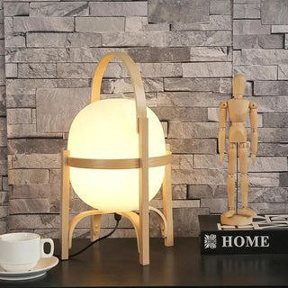 Lampe à poser bois LED en verre et bois au design moderne