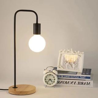 Lampe à poser vintage à LED avec socle en bois